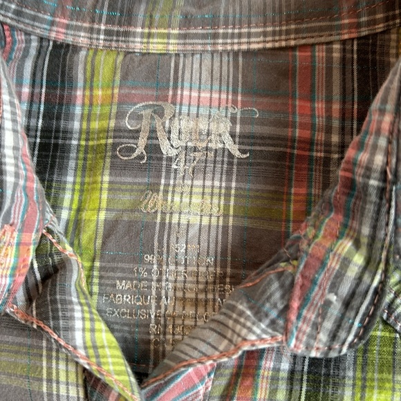 Wrangler Rock 47 snap western shirt steer yoke gray plaid bedazzle shoulder back - Picture 11 of 16